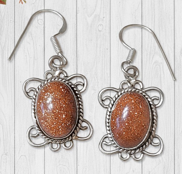 Goldstone Gem and 925 Sterling Silver Earrings Goldstone Gem and 925 Sterling Silver Earrings