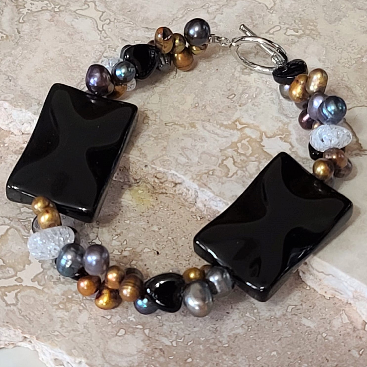 Black Onyx & Freshwater Pearls Bracelet