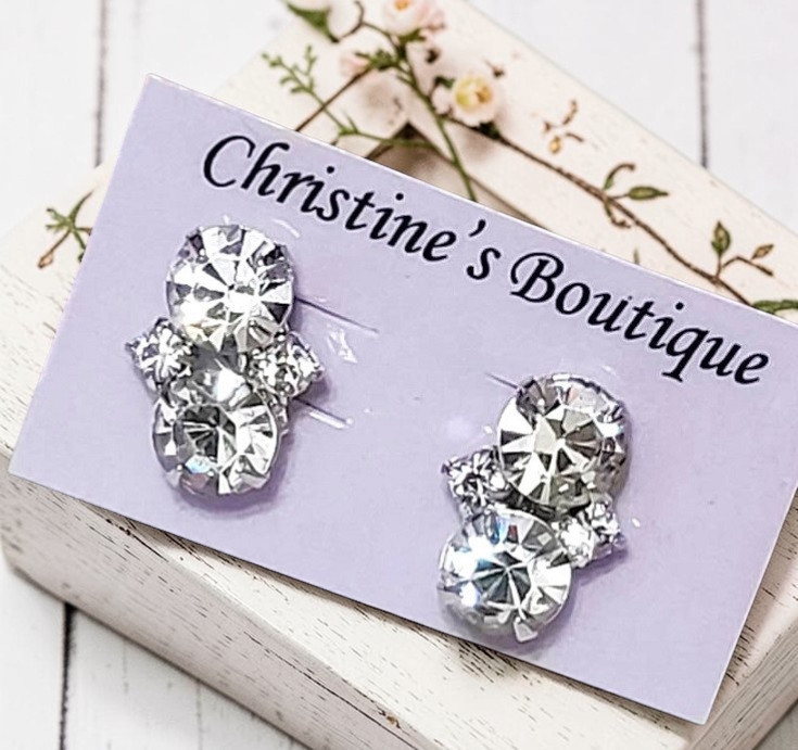 Rhinestone earrings, vintage screw back earrings