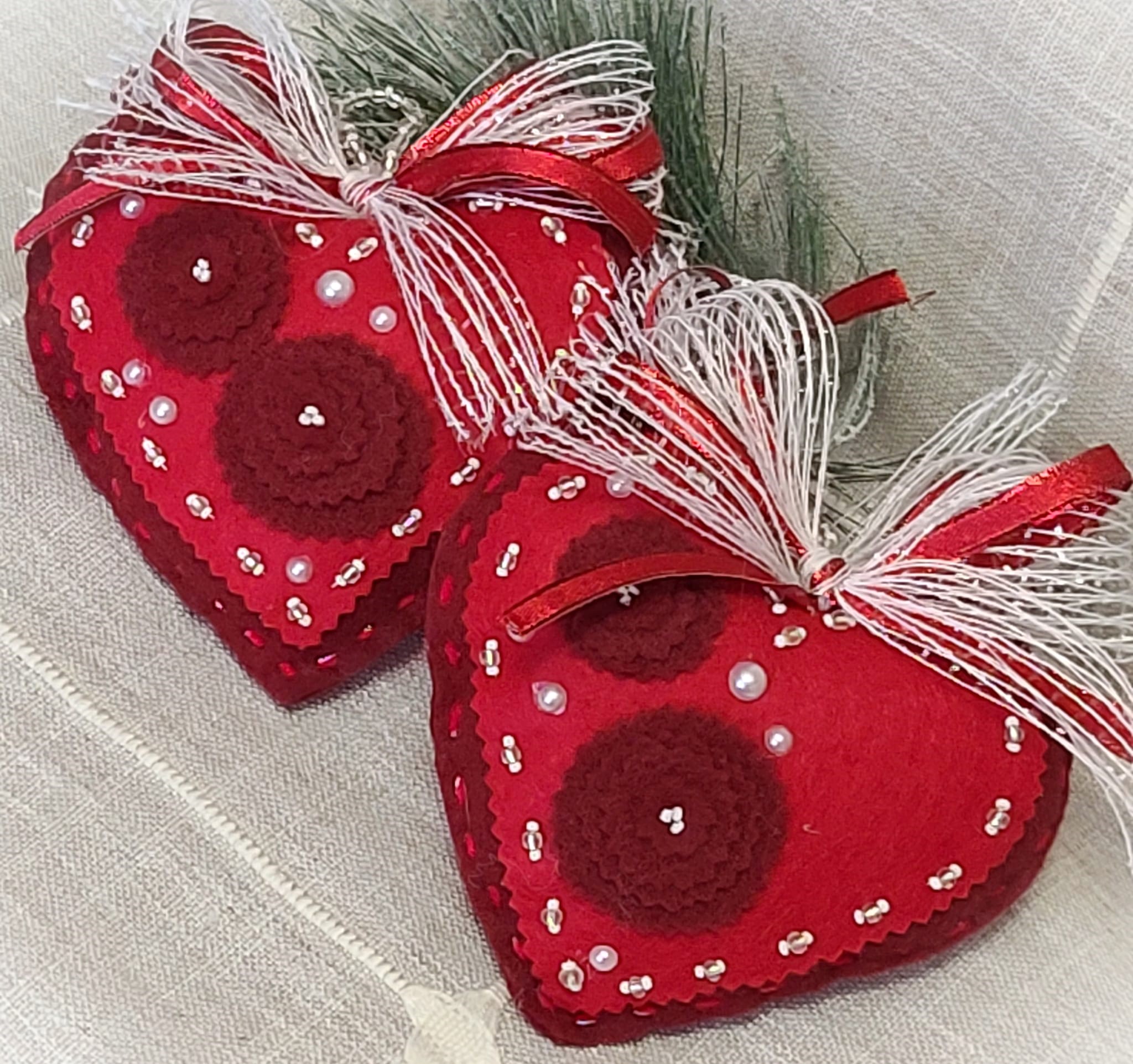 Extra Large red heart ornaments with beaded detail - Click Image to Close