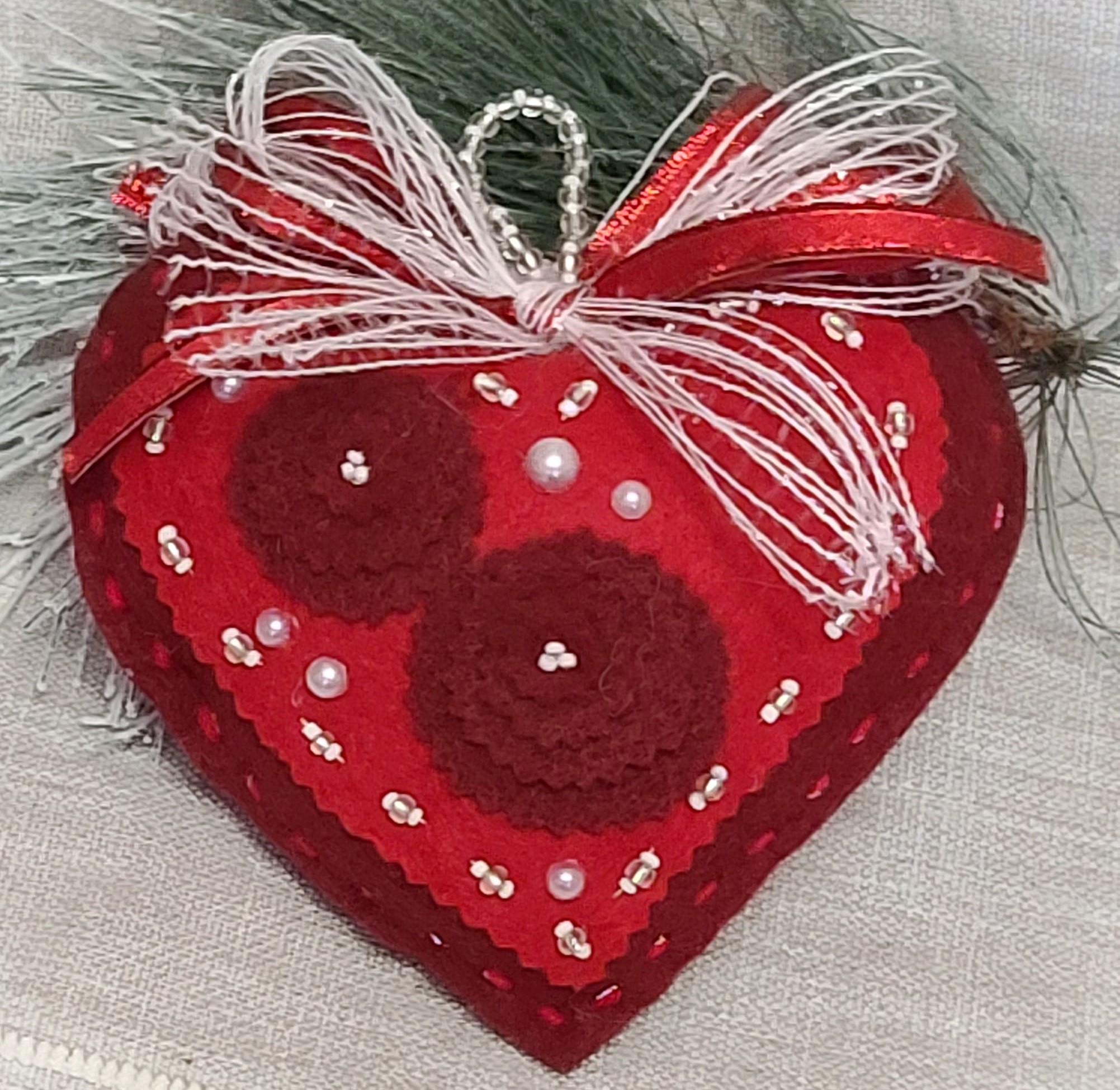 Extra Large red heart ornaments with beaded detail