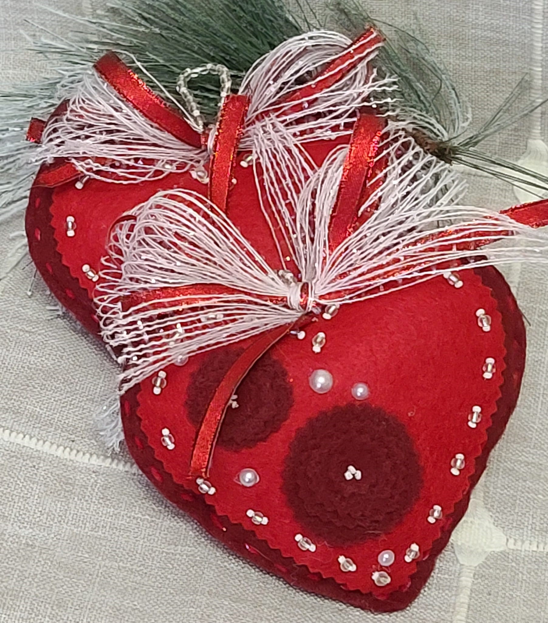 Extra Large red heart ornaments with beaded detail