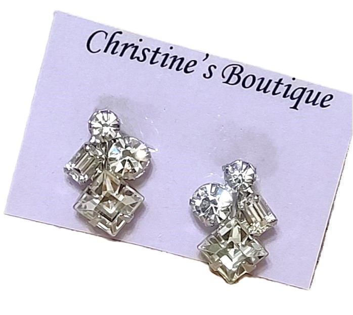 Rhinestone earrings, vintage screw back earrings - Click Image to Close