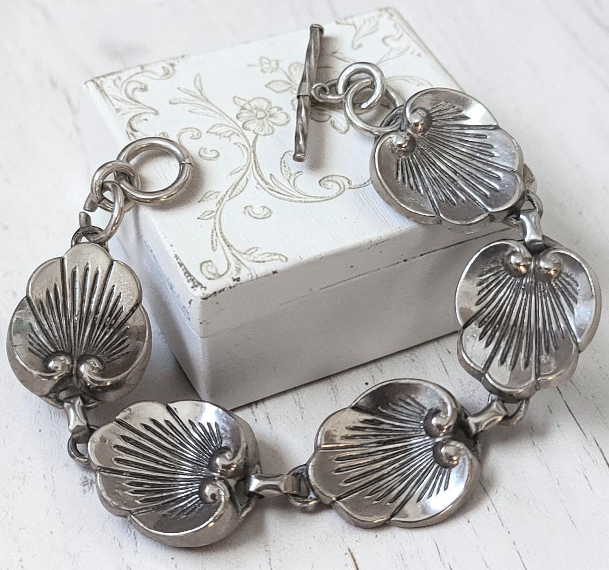 Sterling Silver 925 Leaf Link Vintage Bracelet