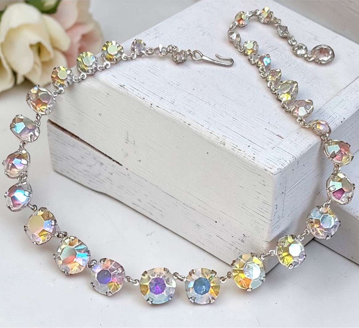 Auroa Borealis Crystal necklace Vintage