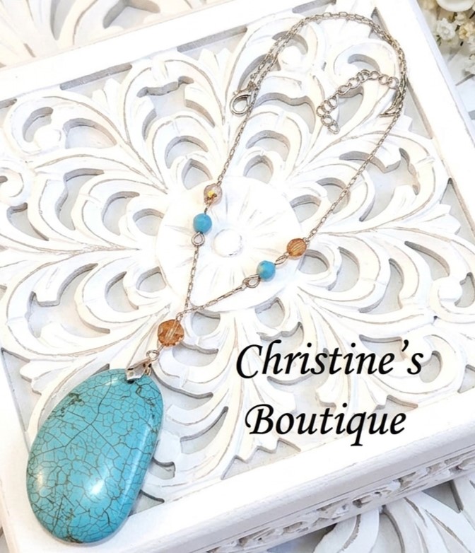 Howalite mineral gemstone & Swarovski Crystal Pendant Necklace