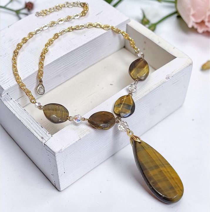Tiger Eye Gemstone Lariat Necklace