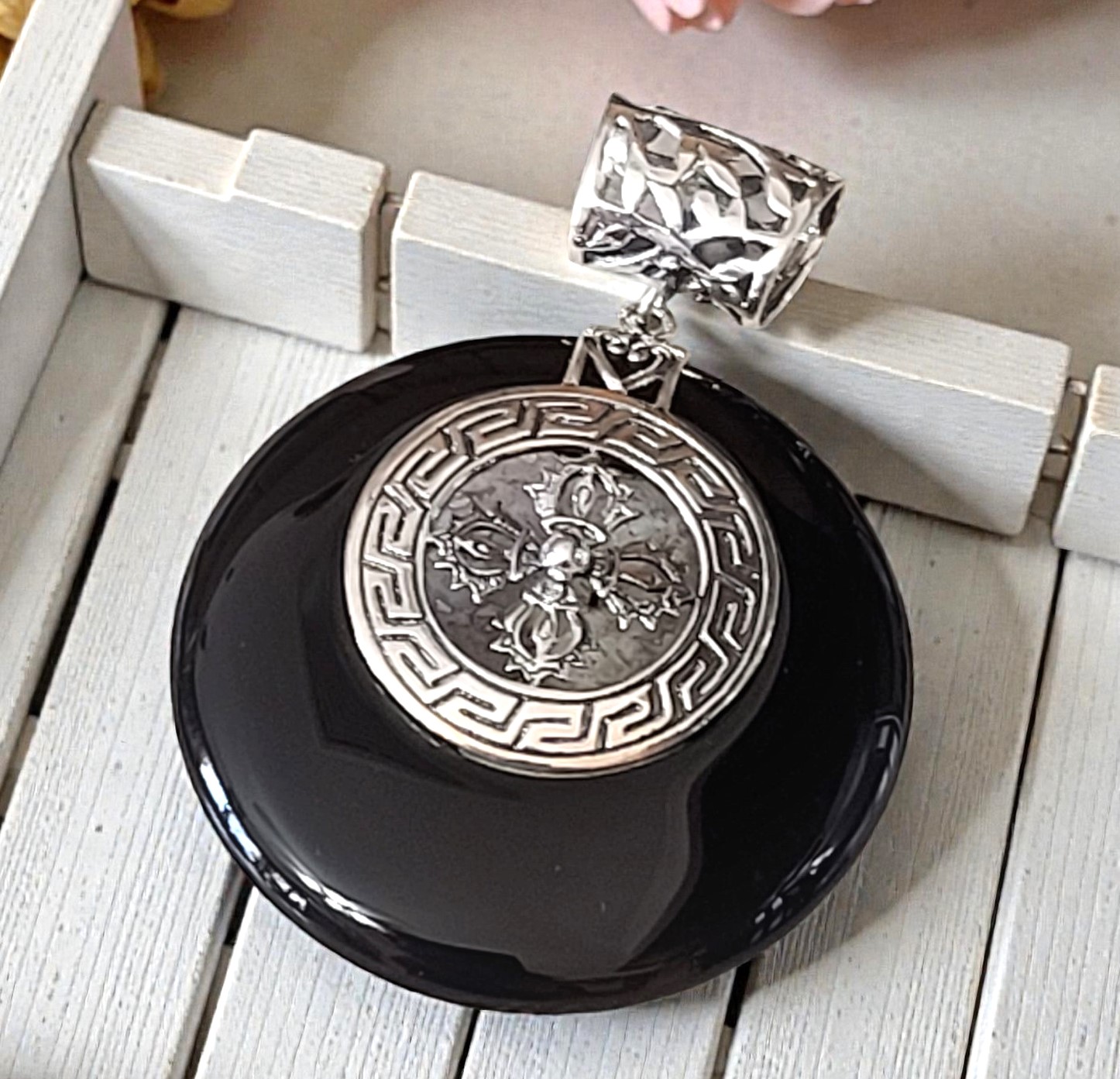 Black Onyx & 925 Sterling Silver Pendant