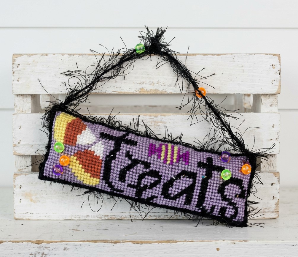 Needlepoint halloween Treats ornamental hanger