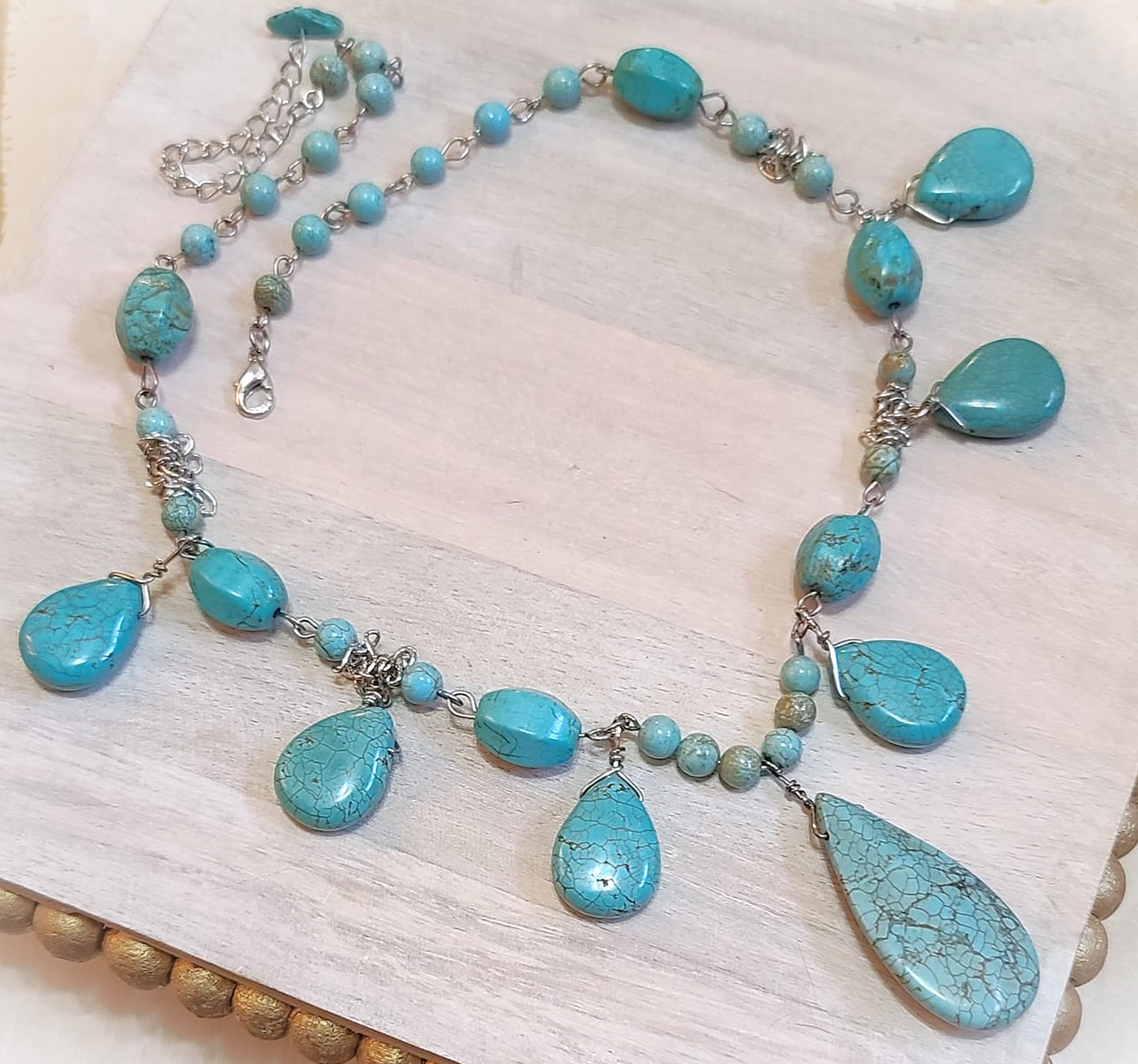 Turquoise howlite gemstone tear drop necklace