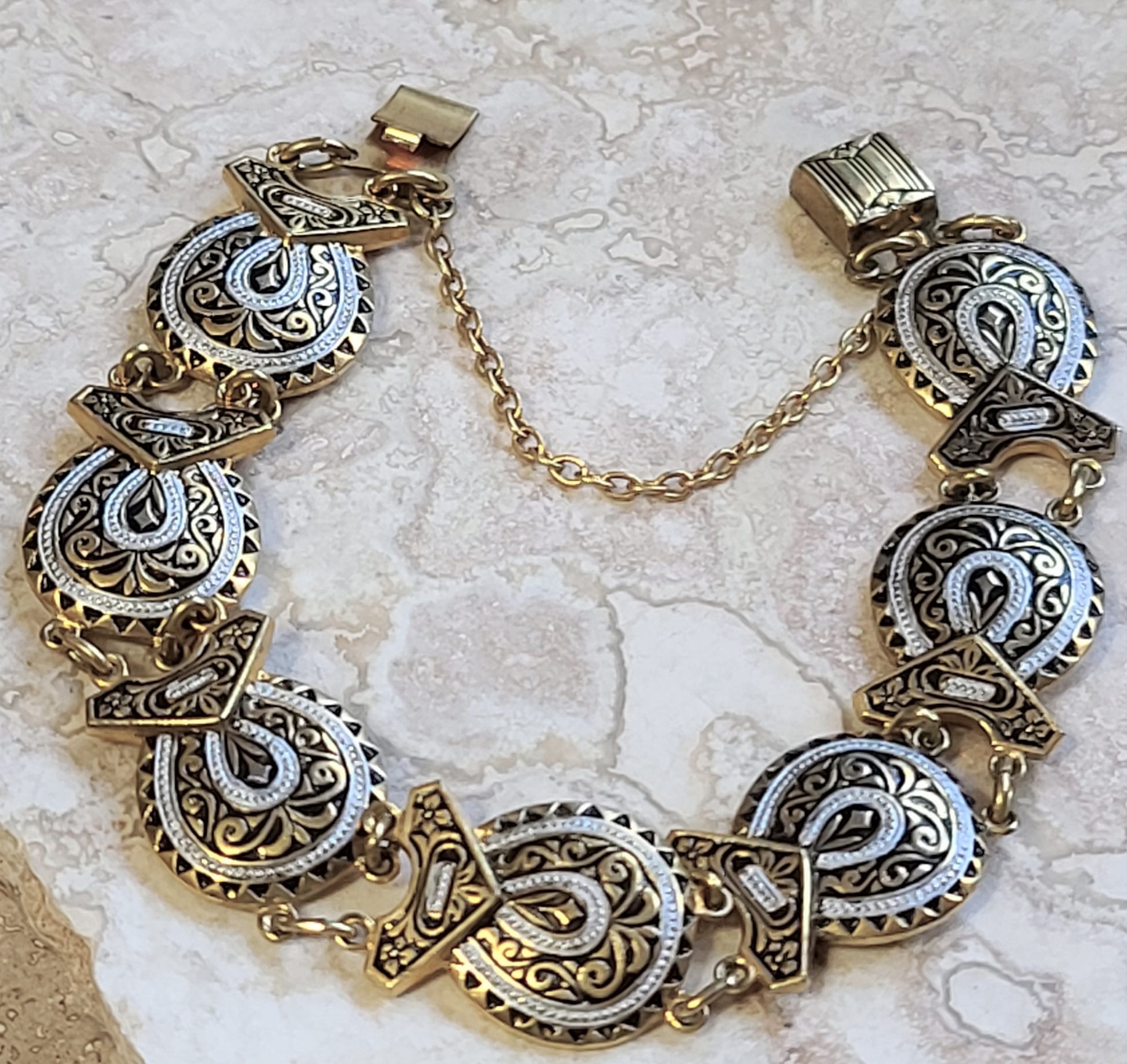 Damescene Spanish Bracelet with Safety Chain