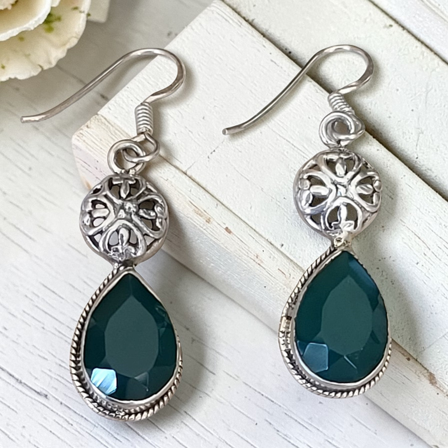 Green Onyx Gemstone Earrings 925 Sterling Silver