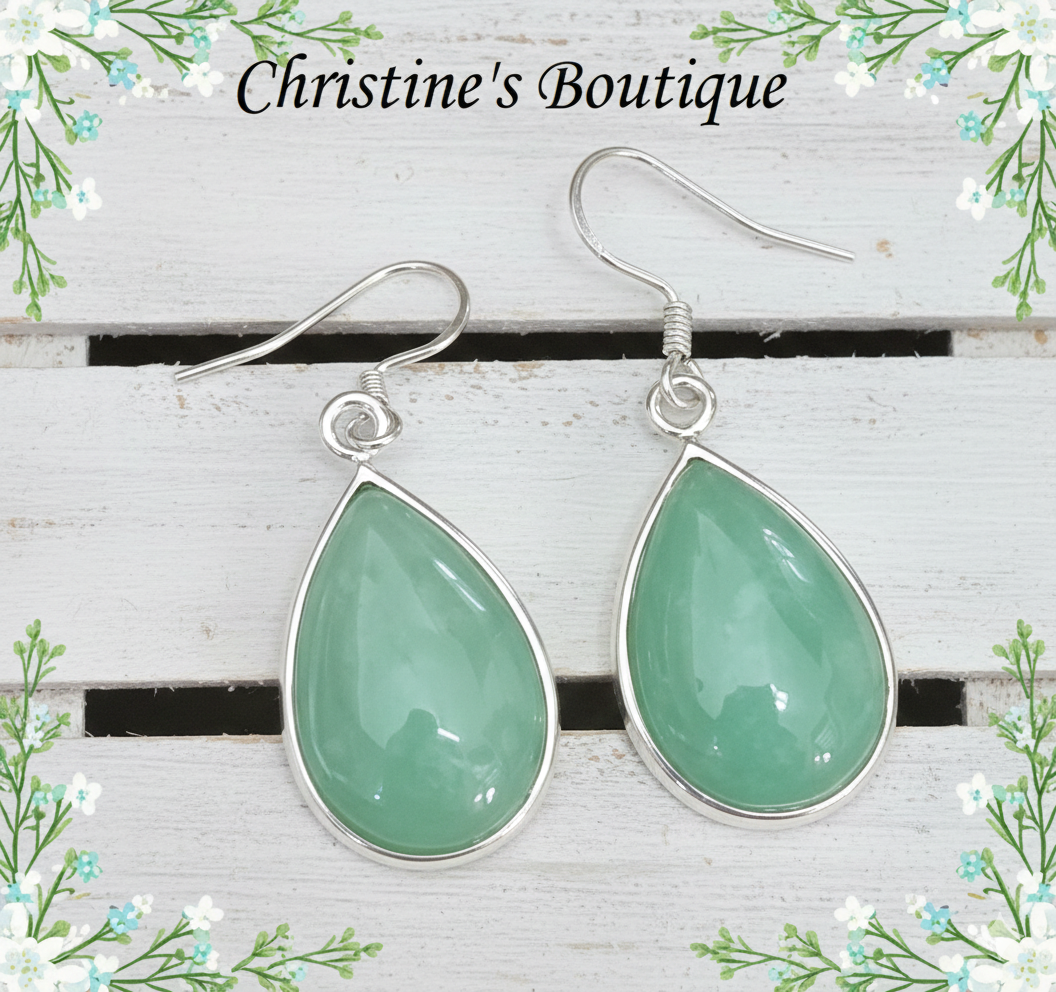 Jade Gemstone Teardrop 925 Sterling Silver Earrings