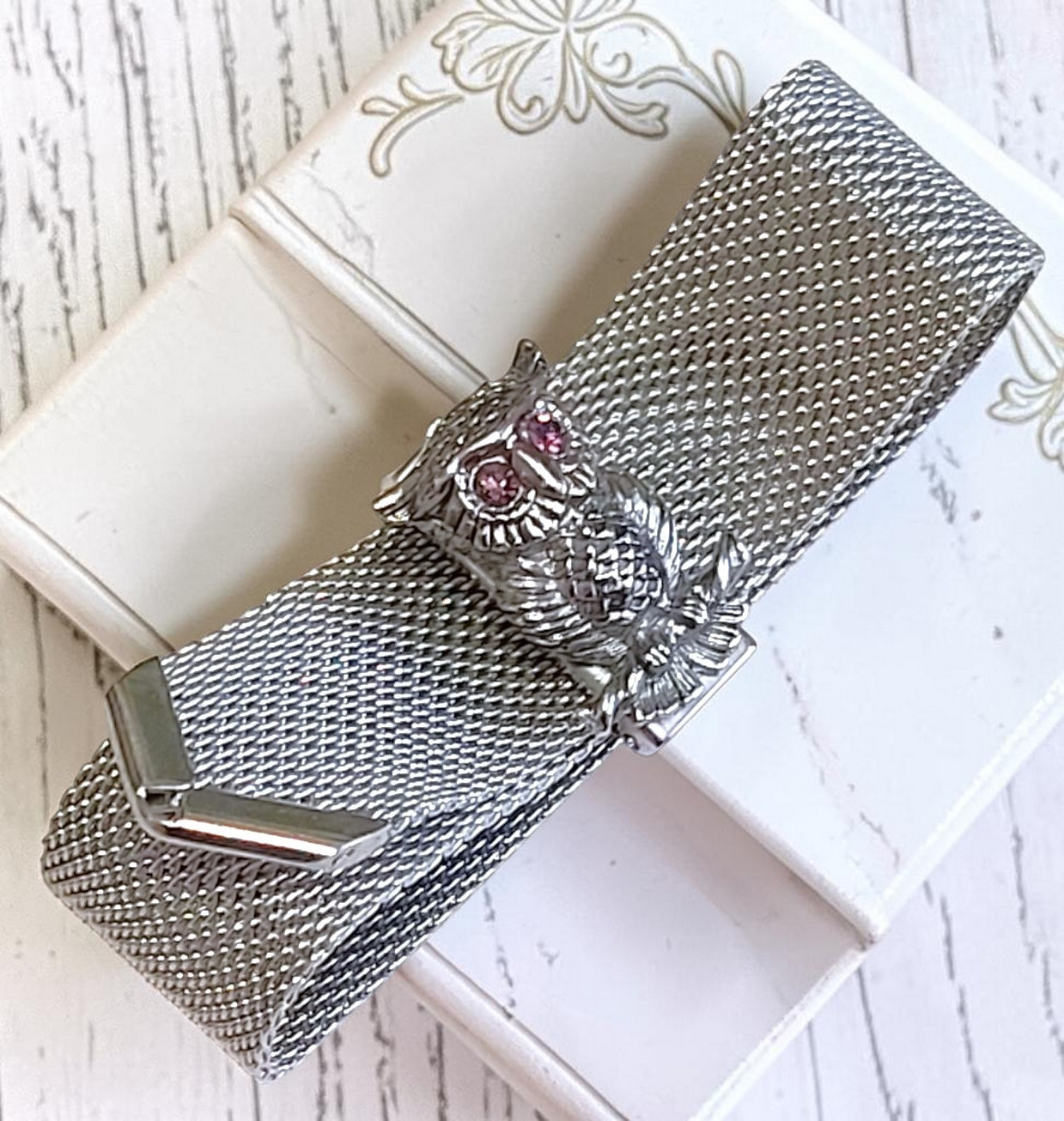 Sarah Coventry Mesh Bracelet with Owl Focal Point