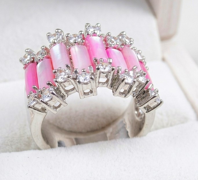 Dyed Pink Shell with Cubic Zirconia Size 8