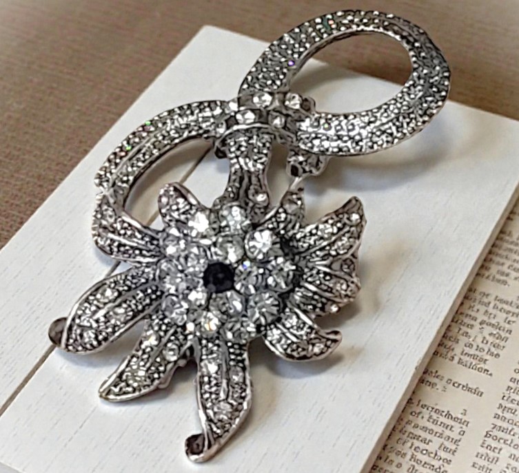 Black Pave Rhinestone Flower Pin