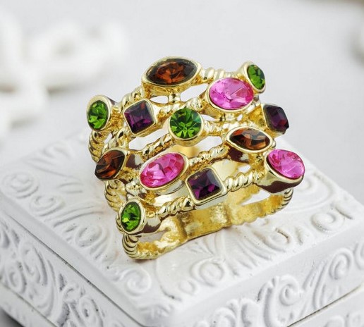 Fashion 5 Row CZ's Goldtone Cable Ring Size 9