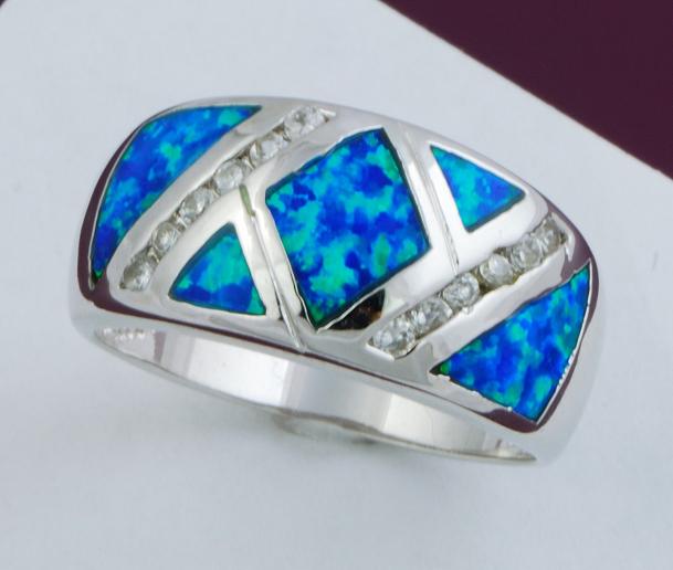 Lab Opal and CZ 925 Sterling Silver Ring Size 8 - Click Image to Close