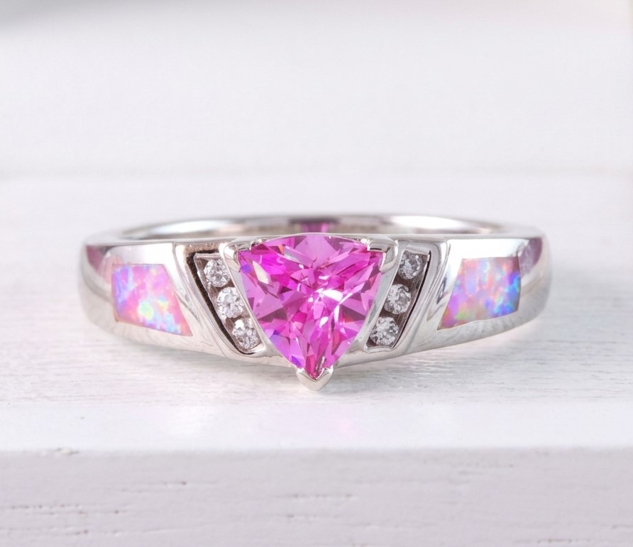 Lab Opal and CZ 925 Sterling Silver Ring SZ 8