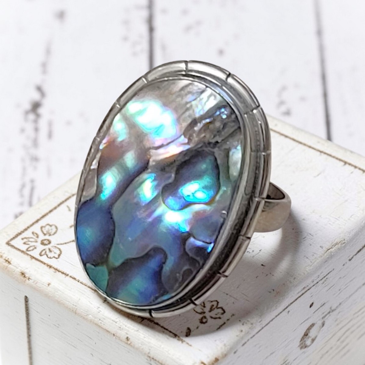 925 Sterling Silver & Abalone Shell Ring Size 7.5