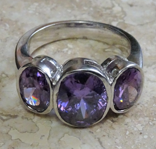 Amethyst Gemstones Set in Sterling Silver Ring