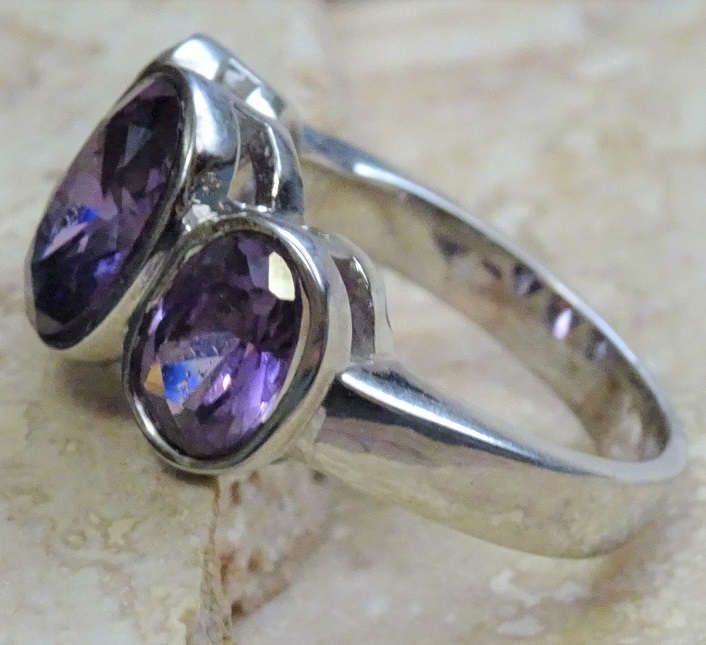 Amethyst Gemstones Set in Sterling Silver Ring