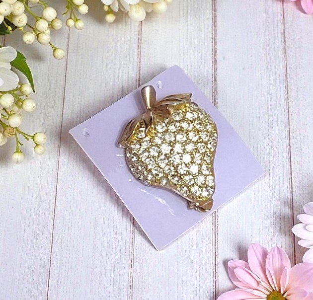 Strawberry Rhinestone Goldtone Pin Signed JJ