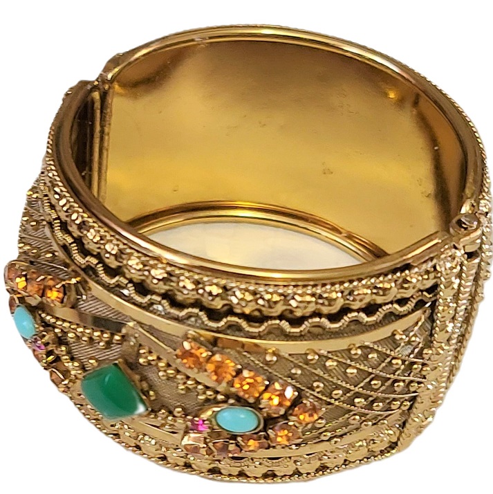 Jewels and Rhinestones Ornate Vintage Bracelet Clamp Style