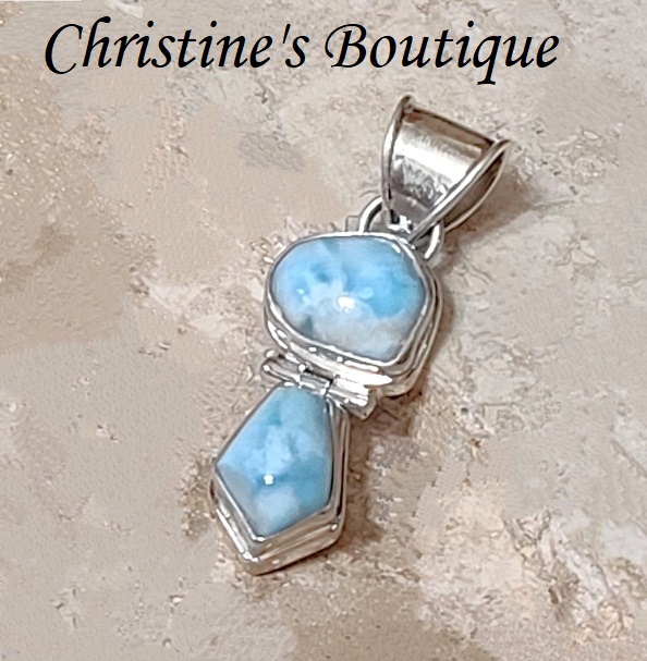 Larimar gemstone pendant set in 925 sterling silver - Click Image to Close