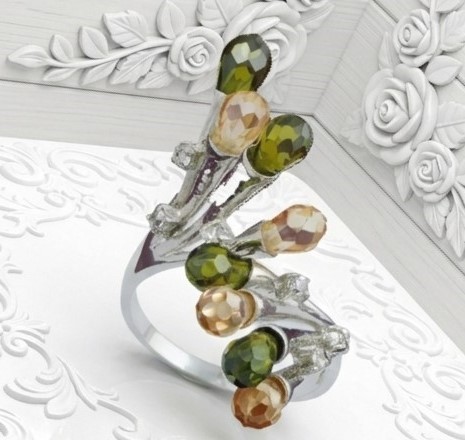 925 Sterling Silver & Austrian Crystals Spray Ring