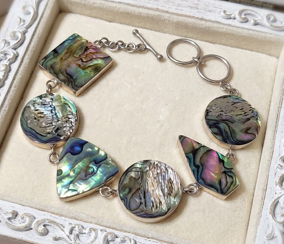 Abalone inlay gemstone bracelet with 935 sterling silver