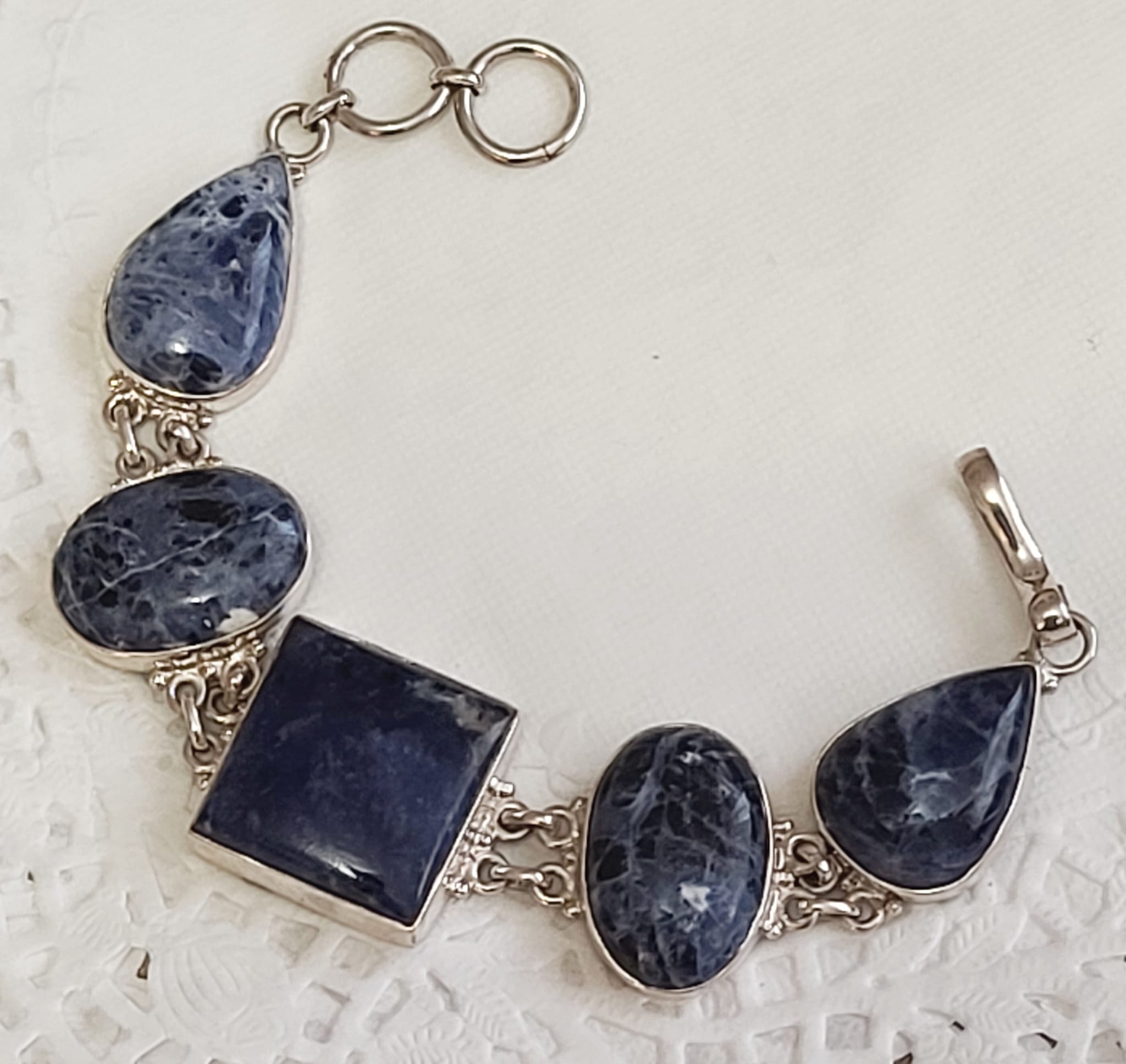 Blue Sodalite Gemstones & 925 Sterling Silver Bracelet