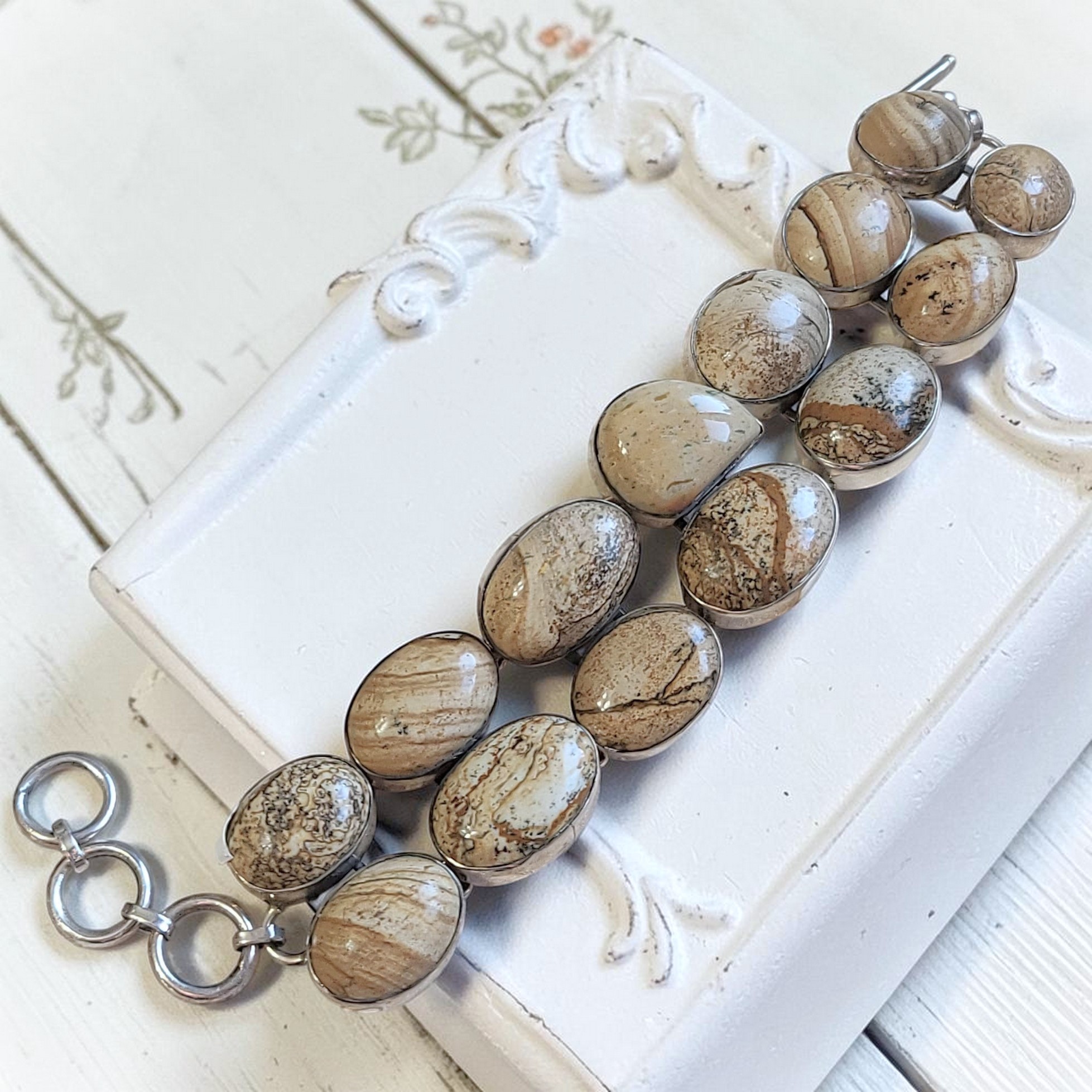 Stone Jasper Gemstone 925 Sterling Silver Bracelet