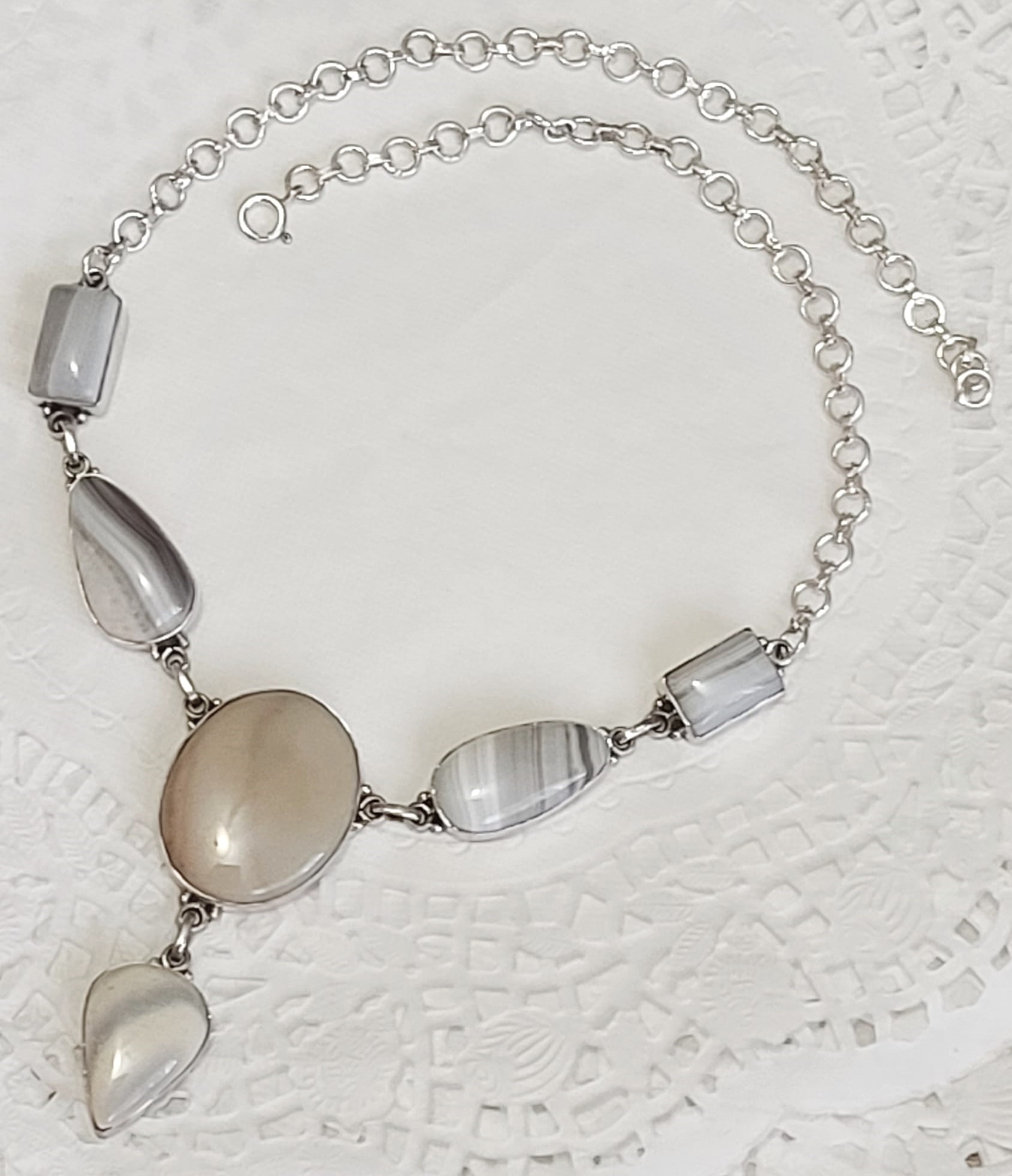 White Agate, Jasper 925 Sterling Silver Necklace
