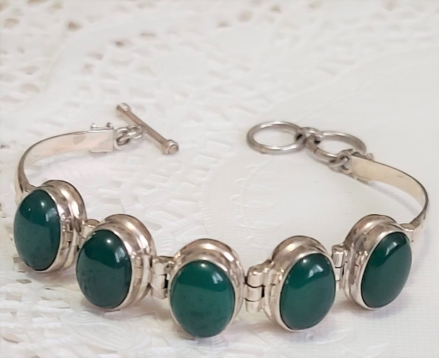 Green Onyx and 925 Sterling Silver Bracelet
