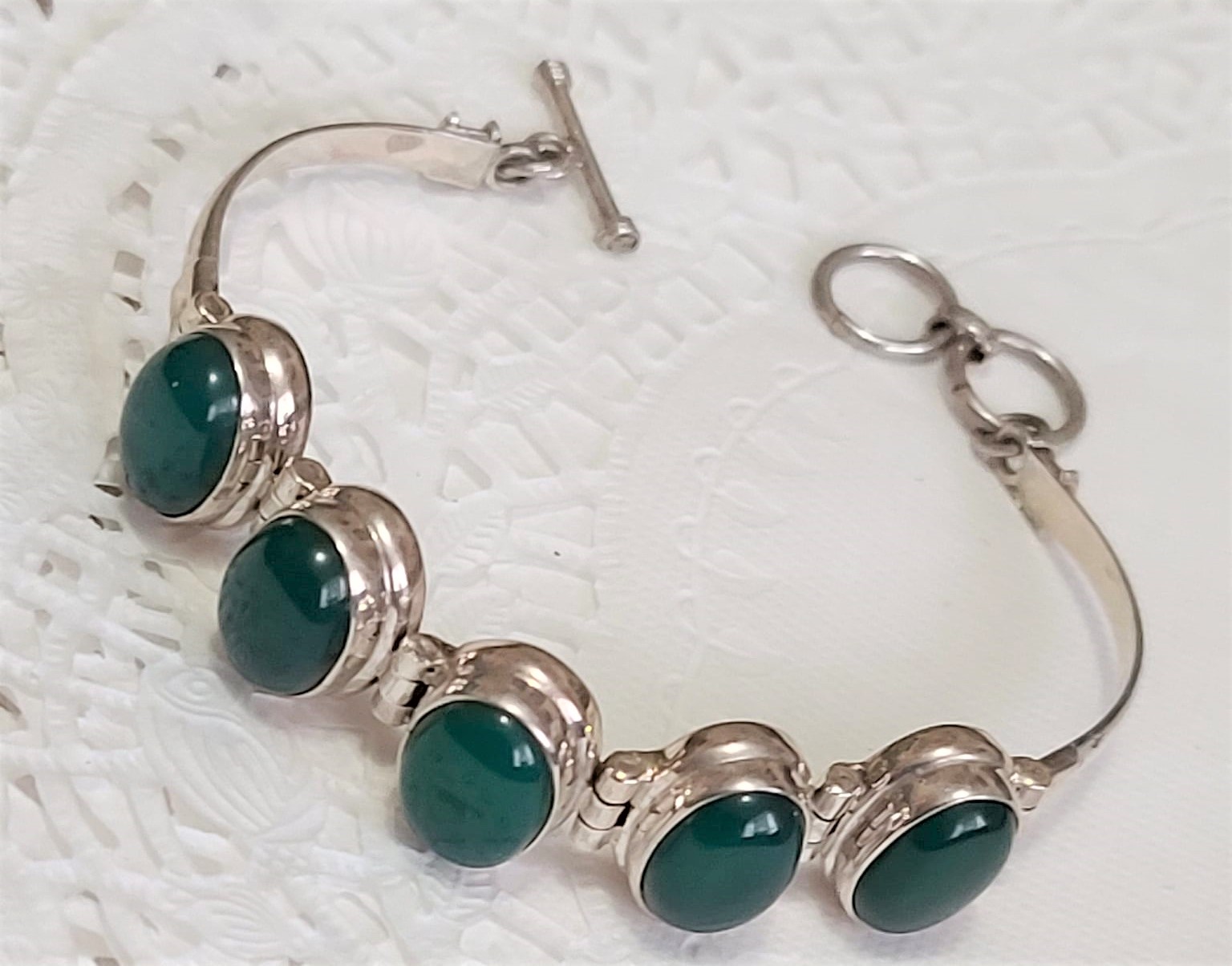 Green Onyx and 925 Sterling Silver Bracelet