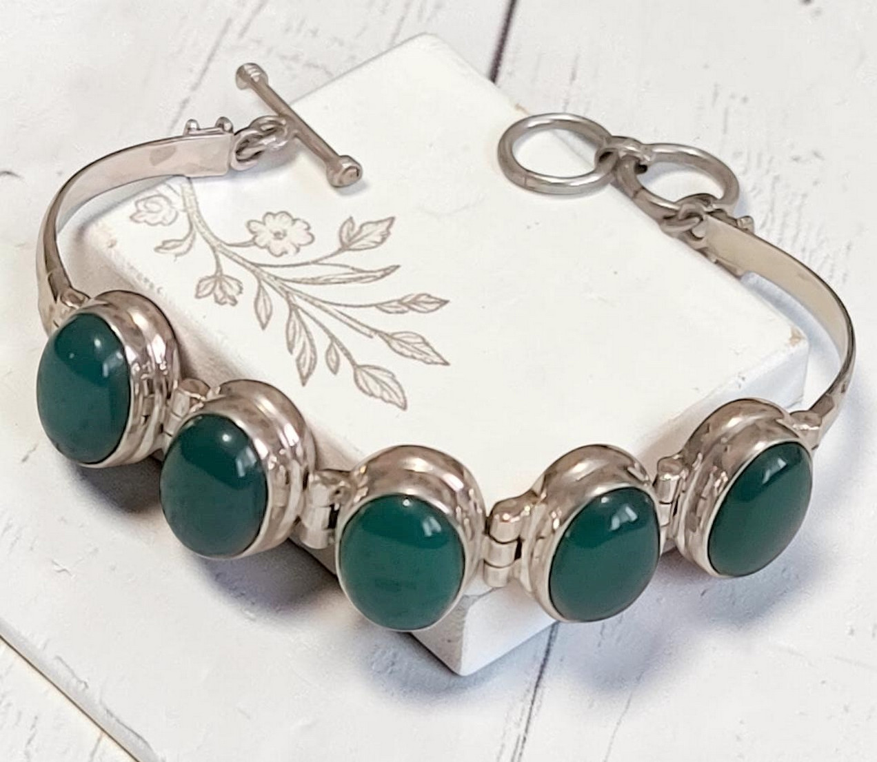 Green Onyx and 925 Sterling Silver Bracelet