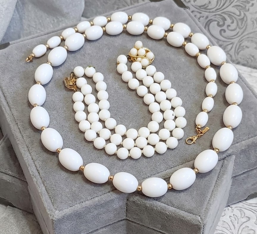 Monet White Bead 27" Necklace & White Glass Bead Bracelet