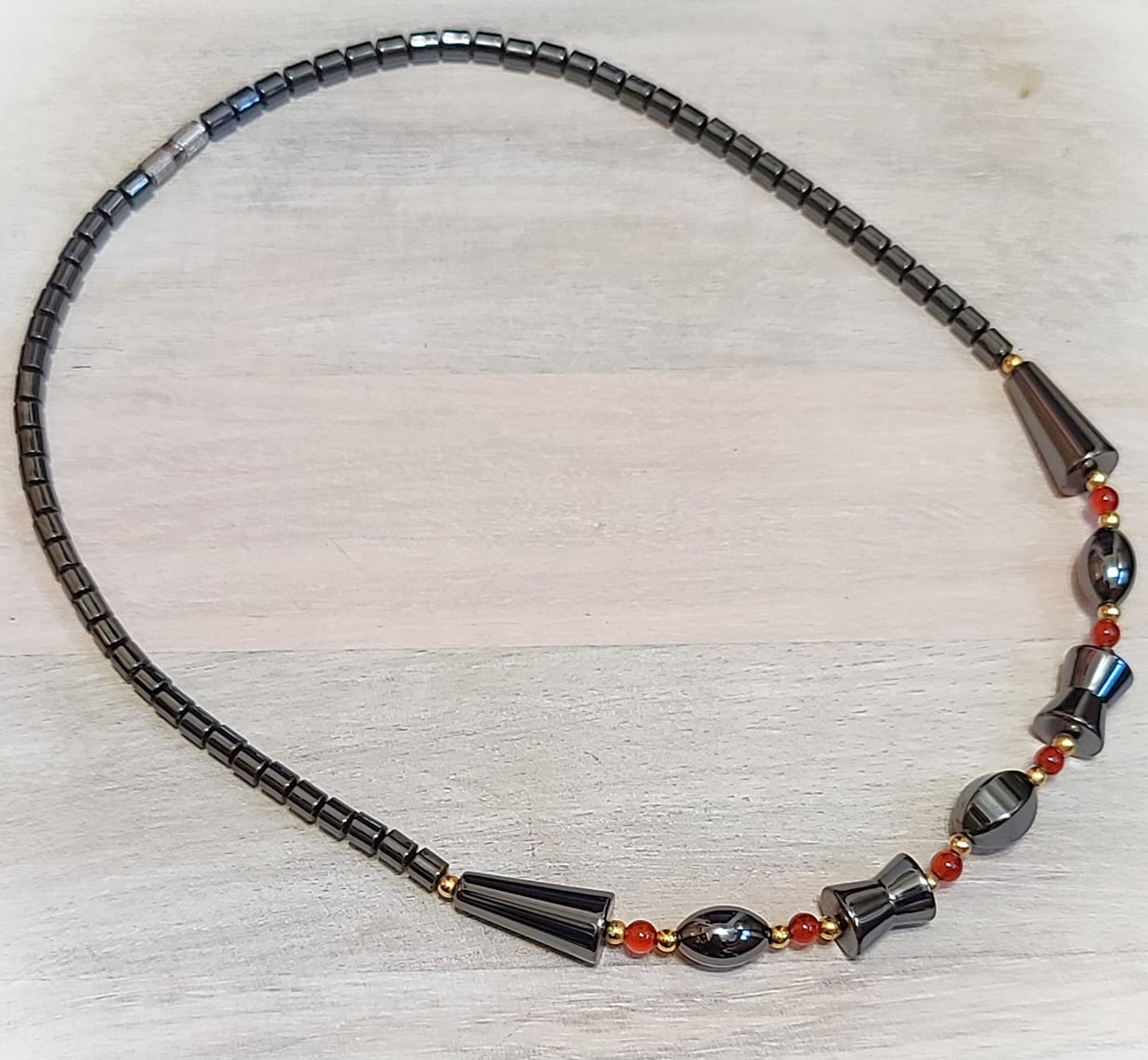 Hematite Necklace with Citrine Stone Beads 19"
