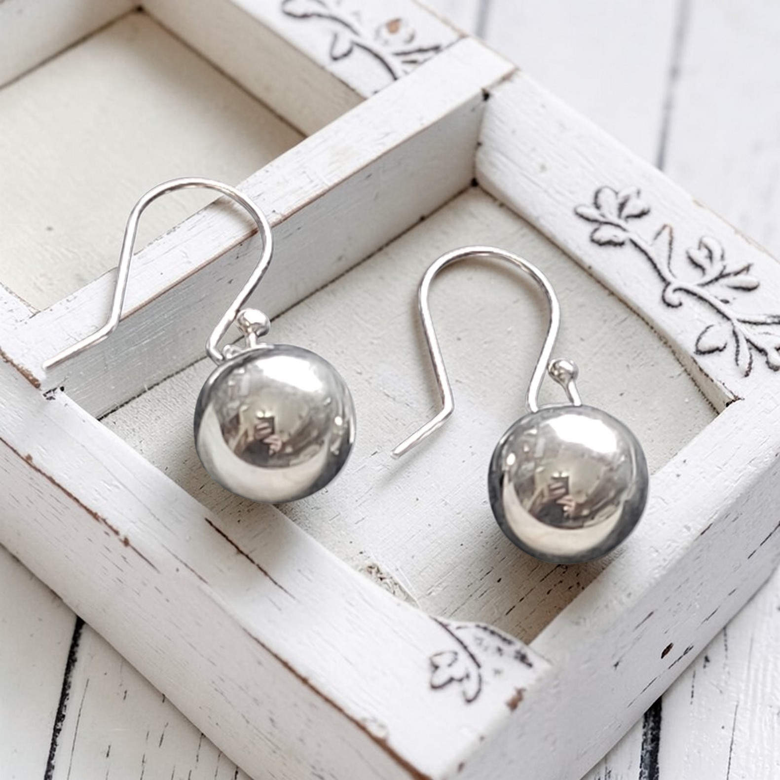 Sterling Silver 8mm Bead Drop French Wire Earrings