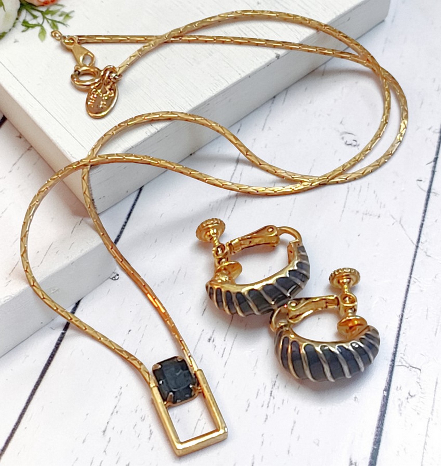 Napier Blue rhinestone neckace and Park Lane Blue Screw back Earrings Set