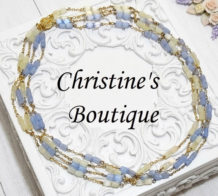 Czech Glass Light Blue & Yellow Multi Strand Necklace