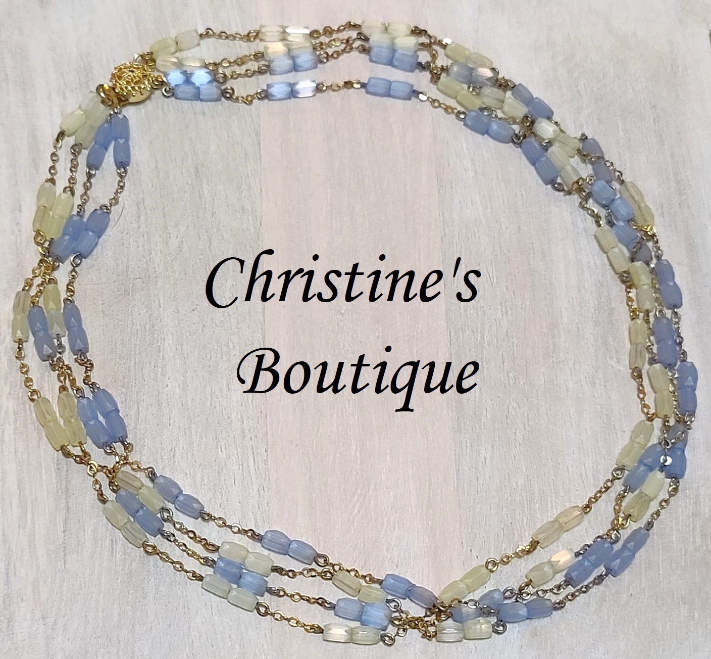Czech Glass Light Blue & Yellow Multi Strand Necklace - Click Image to Close
