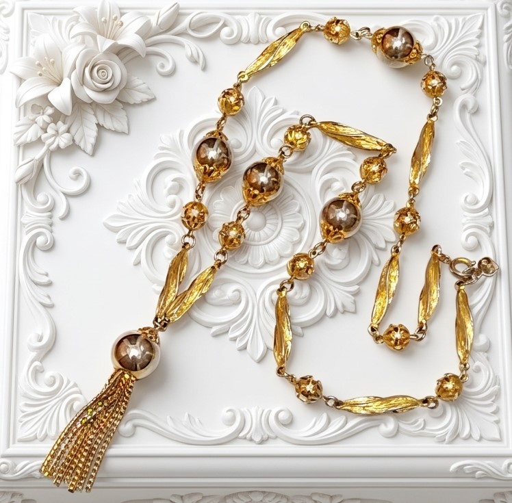 Judy Lee Tassel Necklace in Gold/Silver Beads Judy Lee Tassel Necklace in Gold/Silver Beads