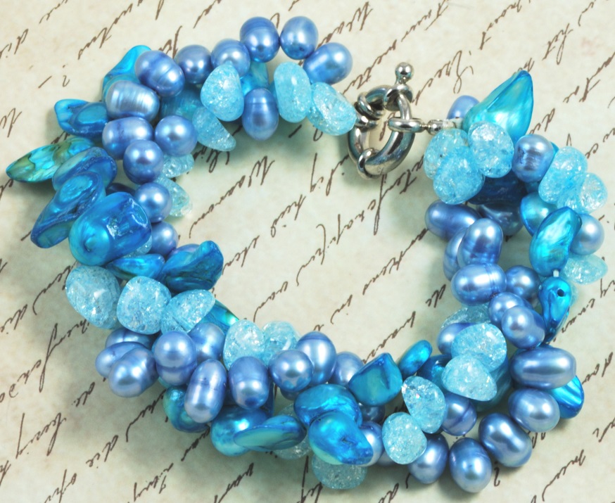 Blister Pearl and Dyed Shell 3-Row Bracelet