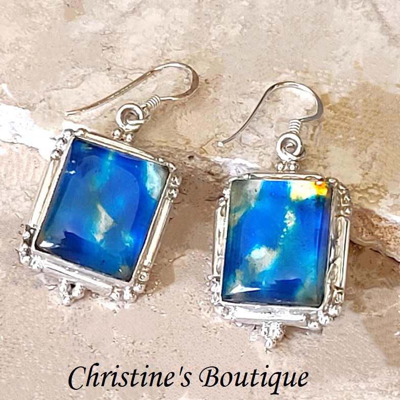 Dichroic glass earrings set in sterling silver - Click Image to Close