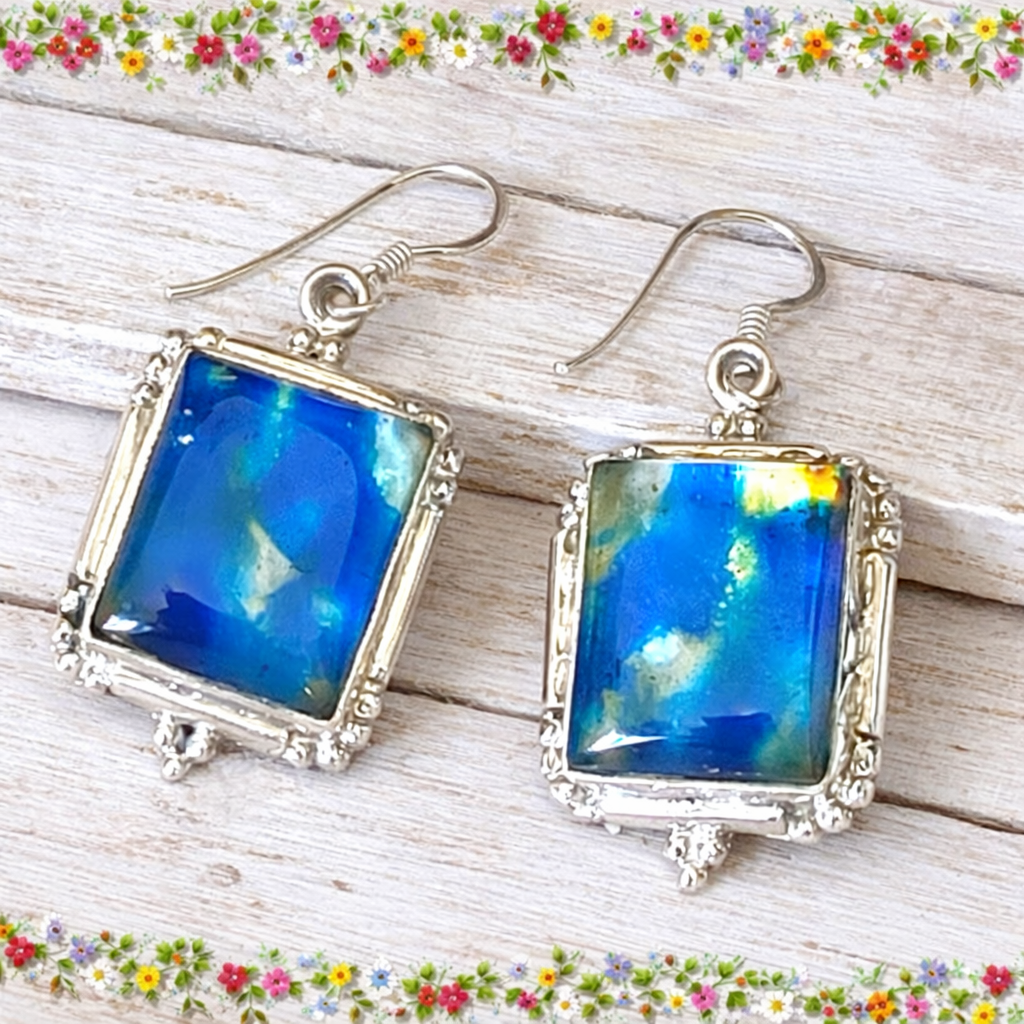 Dichroic glass earrings set in sterling silver