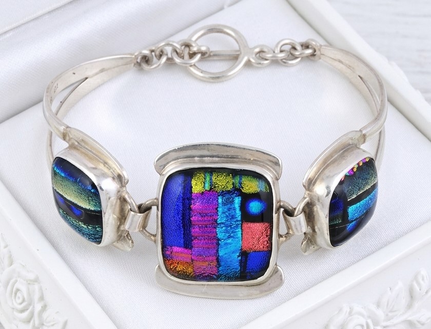 Dichroic Glass Bracelet and 925 Sterling Silver