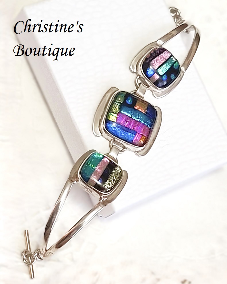 Dichroic Glass Set in 925 Sterling Silver Bracelet