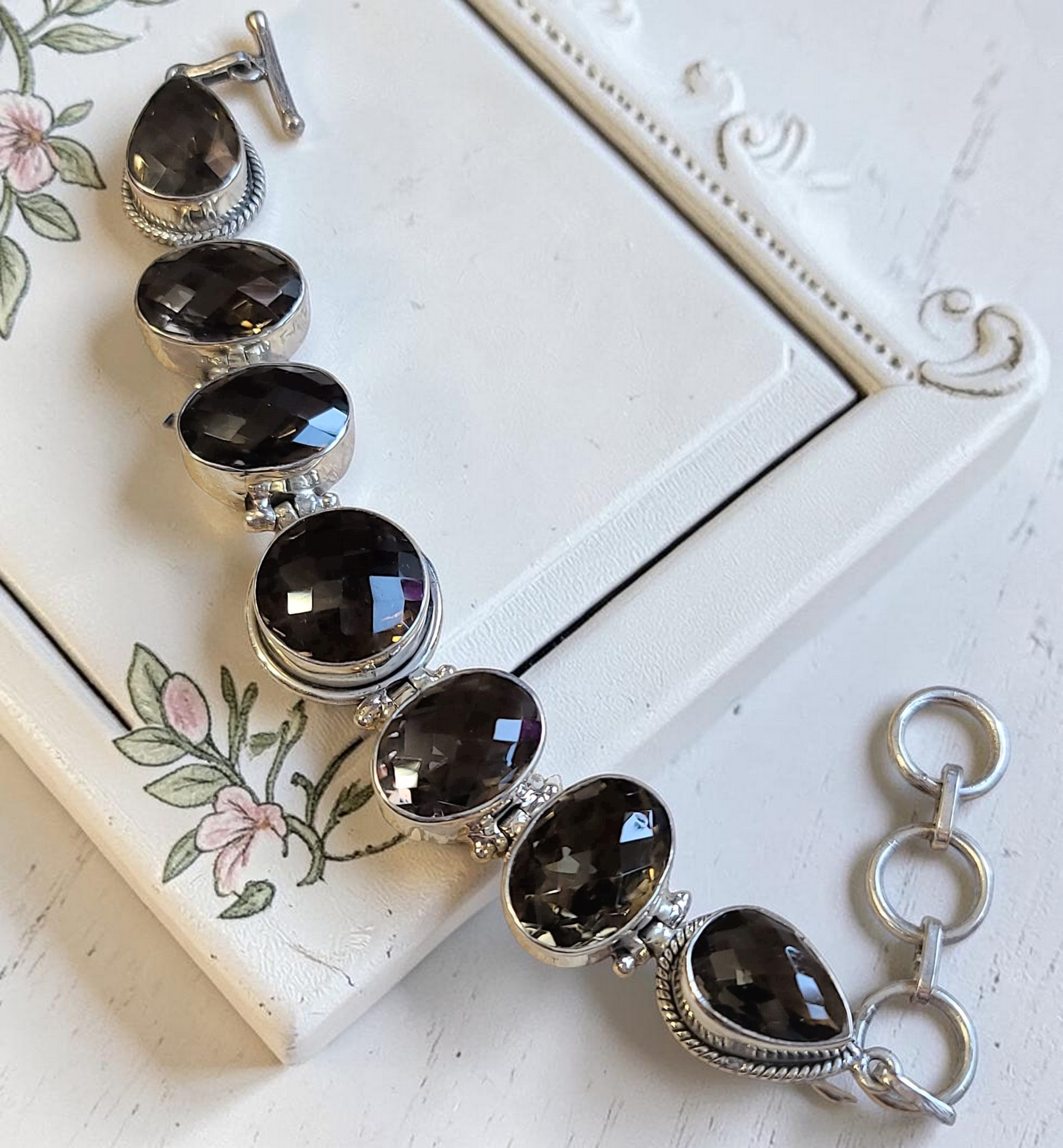 Smokey topaz bracelet, topaz gemstone set in 925 sterling silver